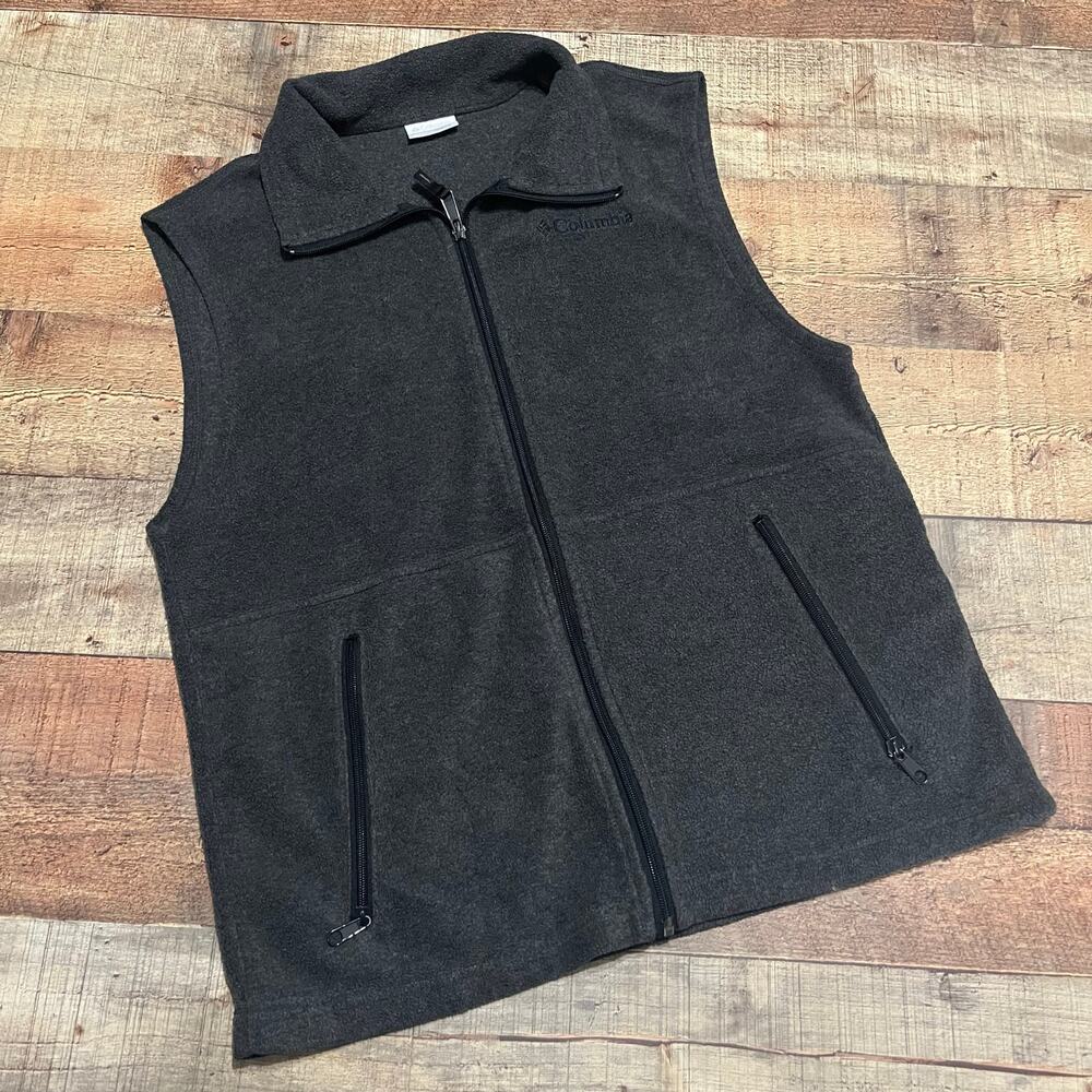 Columbia Women's Gray Fleece Base Layer Zip Pockets Full Zip Vest Sz S Outdoors